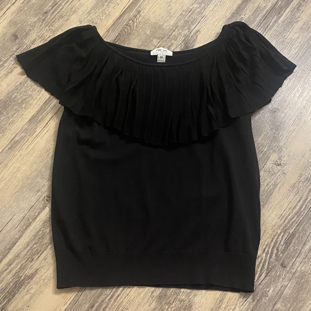 Per Se by Carlisle Knit Tank Vest w Pleated Yolk Black Size Medium